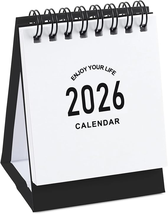 Mini Desk Calendar 2026-2027- Small Desktop Calendar January 2026 to June 2027 Mini Daily Schedule Thick Paper Twin-Wire Binding with Stickers for Home Office School (Black-white)