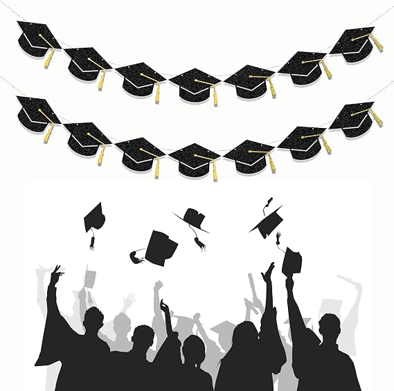 Mini Graduation Cap Banner Decorations -2pcs Graduation Graduation Hat for Class of 2026 Graduation Party Supplies,2.5M/8.2FT