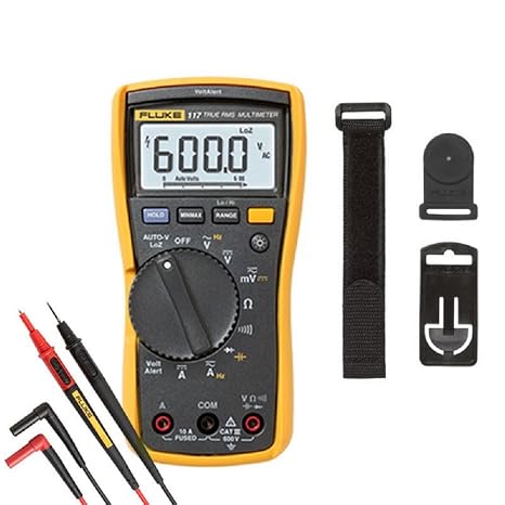 Fluke 117 True-RMS Digital Multimeter KIT2S with Electricians Test Leads and TPAK5 Hanging Kit