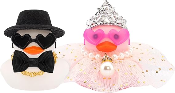 wonuu Pair Set of 2 Colorful Wedding Rubber Ducks, Bride Groom Duckies Marriage Rubber Duck Mini Couple Ducky for Ceremony Gift Souvenir Marry Blessings Elegant Heartwarming Present, White and Pink