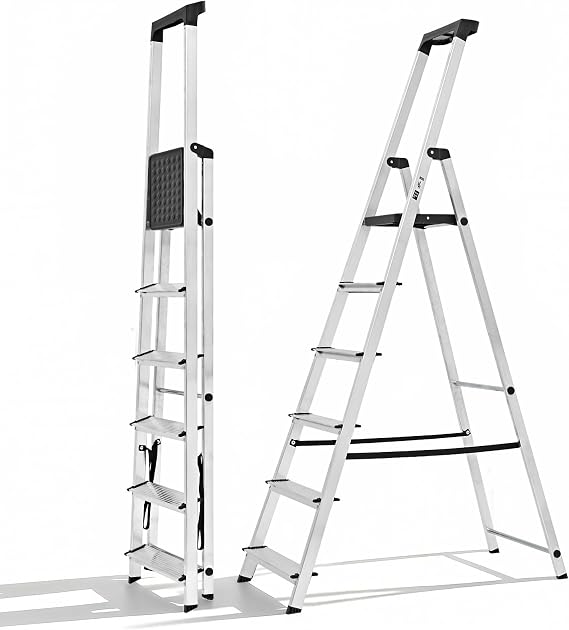 OLIXIS 6 Step Ladder, 330lbs Folding Aluminum Step Stool