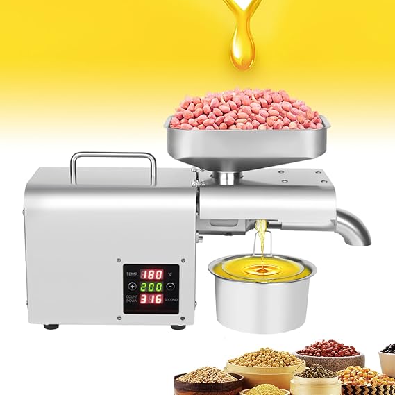 Commercial Automatic Oil Press Machine, Household Oil pressing machine, Nuts Seeds Oil Press Extractor Machine, Stainless Steel Digital Temperature Control (110V) (style1)