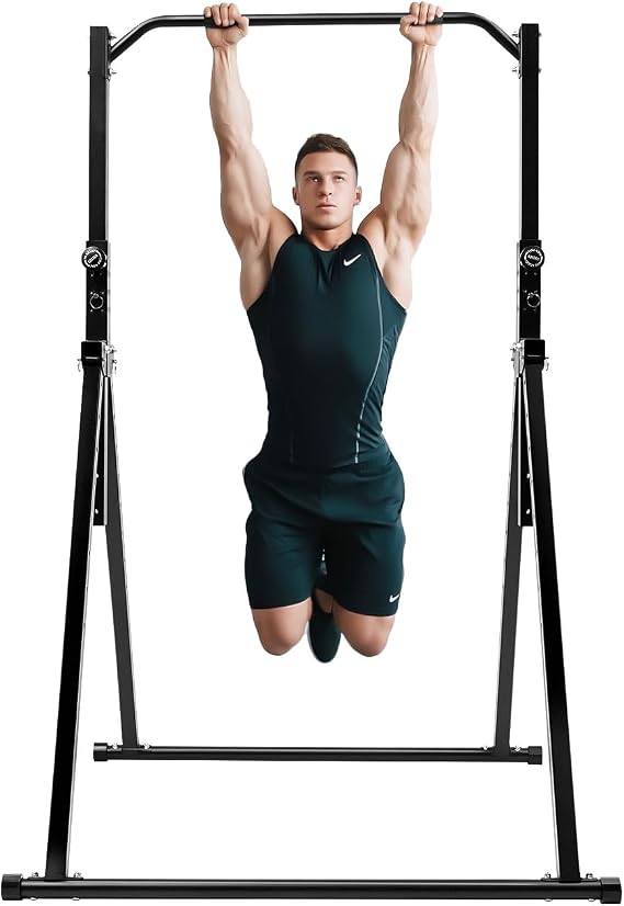 Foldable Pull Up Bar Multifunction Triangular Structure Pull Up Station with Height Adjustable, Load 440.92lbs, Power Tower Workout Dip Station for Home Gym Outdoor Strength Training (Bold Version)