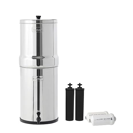 Crown Berkey Gravity-Fed Water Filter System 6 Gallon with 2 Black Berkey Elements, 2 PF-2 Fluoride and Arsenic Reduction Elements