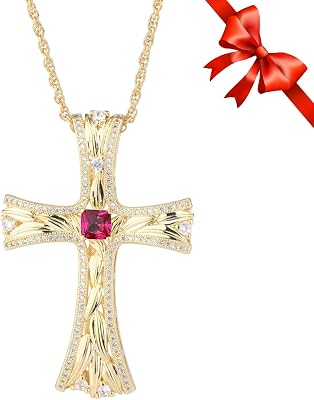 Red Vintage Cross Necklace, Intricate Hollow Design for Women, Perfect Valentines Day for Her, Elegant Retro Jewelry for Weddings, Birthdays, and Moms birthday