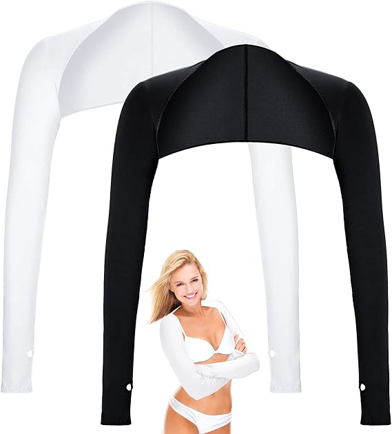 Aster Cooling Shawl Arm Sleeve with Finger Hole Sun Protection Cooler Shrug Arms Wrap 2-piece set Black/white