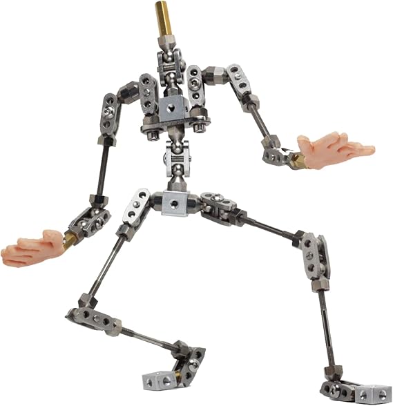 DIY Stop-Motion Armature Kit, Stainless Steel Cinematic Animation Puppet, with Hand Model, Not-Ready Articulated Humanoid Skeleton for Stop-Motion Project (24cm)