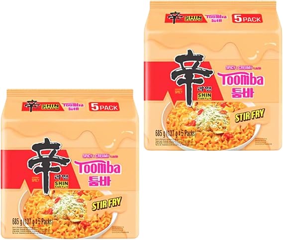 Imported Korean Shin Ramyun Toomba Spicy & Creamy Flavour Stir-fry Noodles Variety Pack (5, 10, 20 Pack Options) Instant Noodles, Spicy Creamy Bibim Myun| Halal certified (Pack of 10)