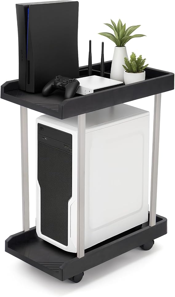 Computer Tower Stand,PC Tower Stand for Pinter, pc Trolley on Lockable Castor Wheels Sturdy, for Gaming Desk Computer Accessories, Black