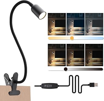 DAMI LED Reading Light for Bed Headboard Dimmable Clip-On Book Light with Flexible Gooseneck, Adjustable Color Temperature (3000/4000/6000K), USB-Powered Desk Lamp for Dorms and Home