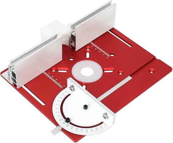 Aluminium Router Table Insert Plate Woodworking Trimmer Electric Wood Milling Flip Plate with Miter Gauge for DIY Working Benche(Red)