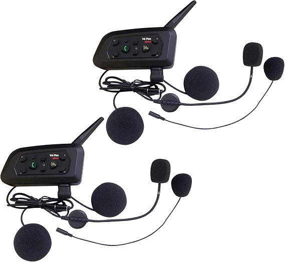 QSPORTPEAK V6 Plus Motorcycle Bluetooth Headsets, Upgraded Bluetooth 5.1 Motorbike Riding Communication System with Type-C Interface for 6 People Connected & 2 People Intercom (2 Pack)
