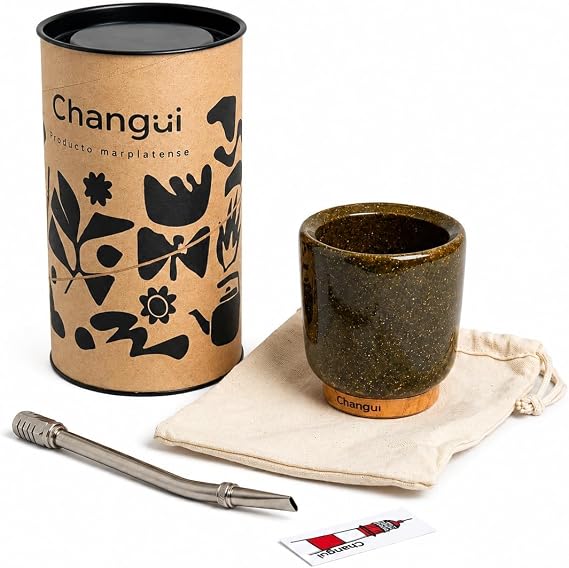 THEARG Changüi Yerba Mateひょうたん ボンビラ付き – リサイクルされたイエルバマテ繊維から作られた手作りの持続可能なアルゼンチンメイトカップ|環境に優しい職人メイトセット