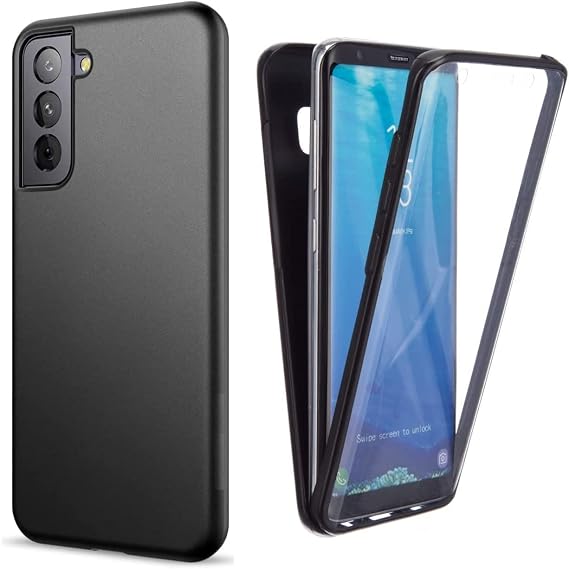For Samsung Galaxy S23 Case Crystal Clear Slim Fit Front & Back 360° Case Built-in Screen Protector Transparent Full Body Silicone Gel Mobile Phone Cover for Samsung S23 5G (Clear) (Black)