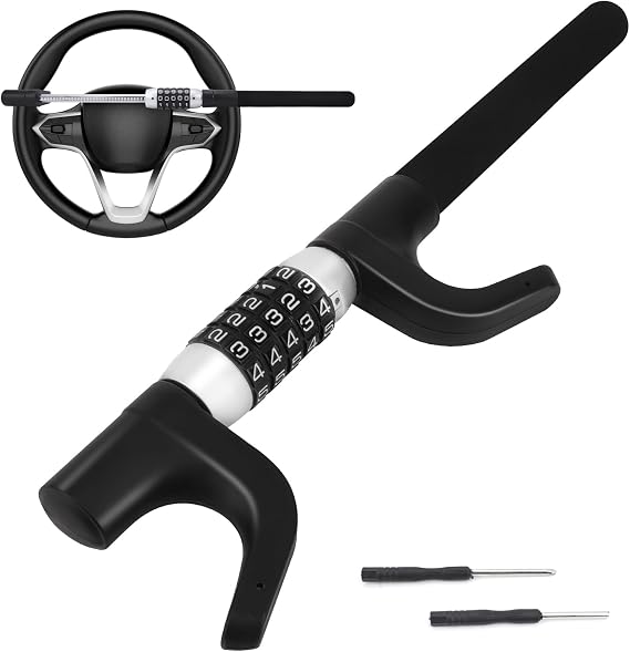 Car Steering Lock Anti-Theft,Keyless Password High Security Wheel Lock Heavy Duty Adjustable Length Vehicle Locks Protective Universal Wheel Lock Compatible with Car Truck SUV-