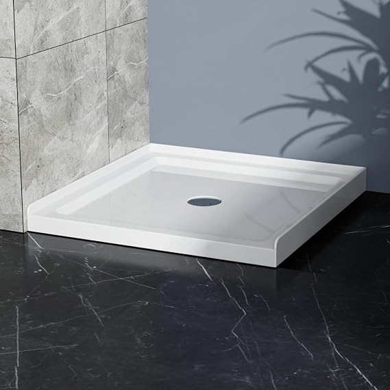 36x36 Inch White Shower Base, Centered Drain & Single Threshold - Bathroom Floor Pan for Easy Installation, Durable Resin Construction