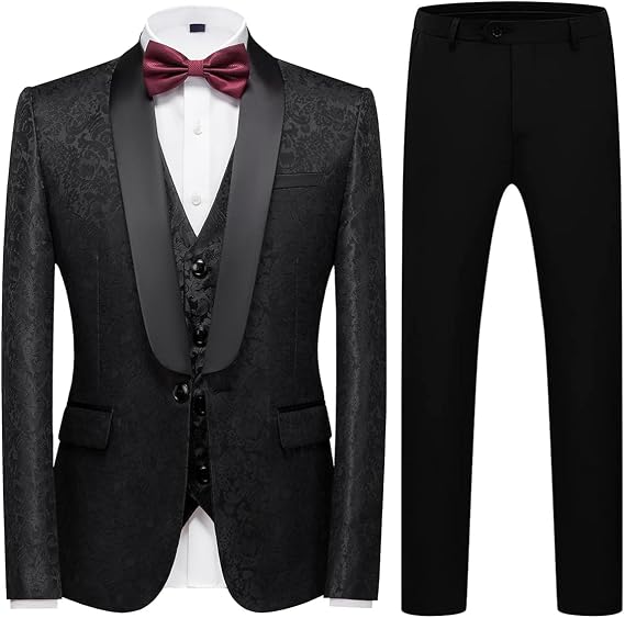 Mens Tuxedo Suit Set 3 Piece Slim Fit Paisley Suits Shawl Lapel Prom Tux