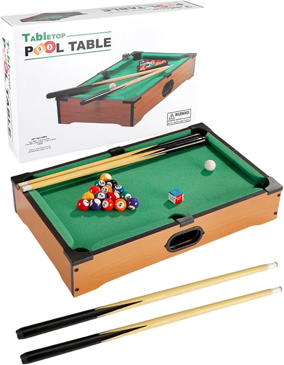 Mini Pool Table Top Game for Kids & Adults, Portable Mini Snooker Table with 16 Balls, 2 Cues, Chalk & Triangle, Tabletop Pool Game Set for Family Games, Indoor Play & Gifts