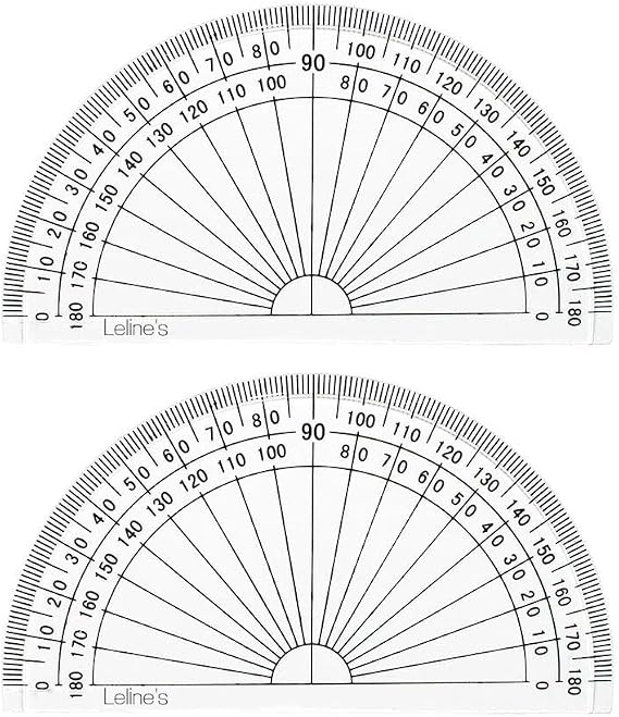 Plastic Protractor, 4 inch Student Math Protractors, Pack of 2, Clear
