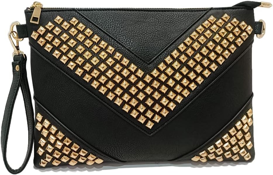 Oversized Clutch Bag Purse Women PU Leather Crossbody Shoulder Bags Studded Wristlet Handbag Rivet Envelope Clutches