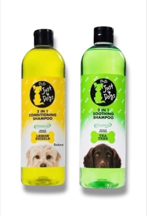 Dr J’s Just 4 Dogs Medicated 2-in-1 Dog Shampoo & Conditioner Set – Soothing Tea Tree & Refreshing Lemon Drizzle – Odour Control, Deep Clean & Coat Care – 2 x 500ml