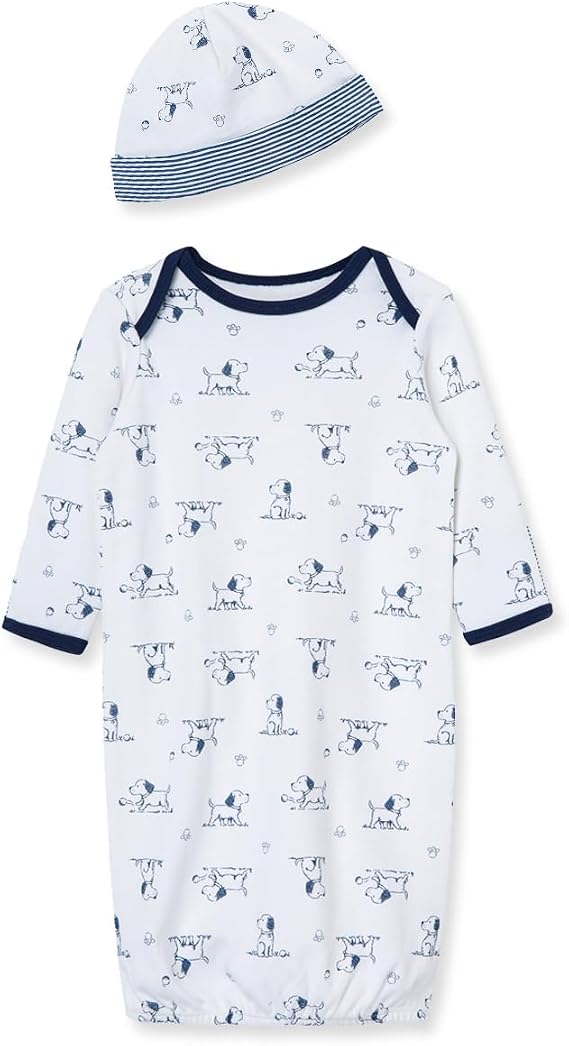 Little Me Clothes for Baby Boys' 2-Piece Nightgown and Cap Set 100% Cotton with Elastic Bottom, Baby Essentials