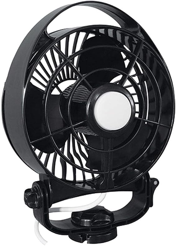 SEEKR MaestroTM Fan from by Caframo. Variable speed control 12V fan with light and mountable remote pendant. Made in Canada