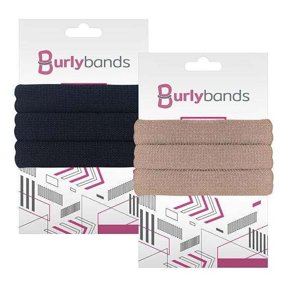 Burlybands Large Hair Ties for Thick Heavy or Curly Hair. No Slip No Damage Seamless Ponytail Holders Scrunchies Sports Thick Hair Ties (Black + Light Brown, 6 Pack)