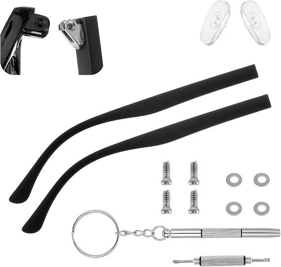 1Pair Glasses Arm Replacement, Universal Glasses Repair Kit with Screws, Eyeglasses Arm Legs Replacement Accessories with Screws Washers Screwdrivers Nose Pads(Black)
