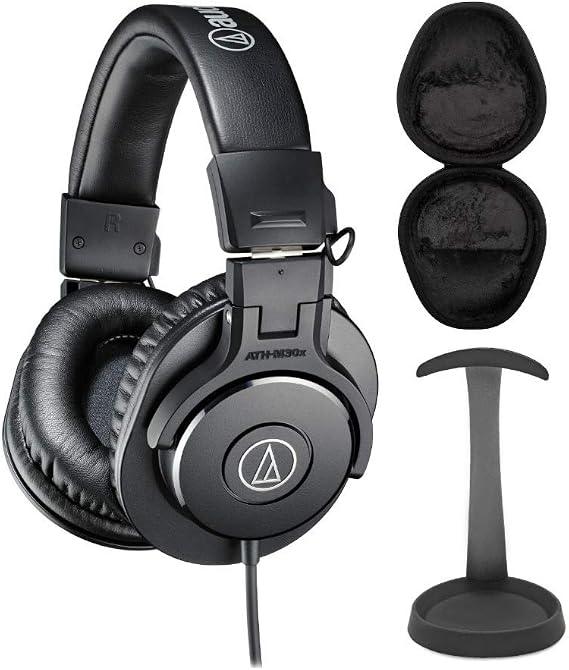 Audio-Technica ATH-M30X Professional Headphones Bundle with Knox Stand and Case (3 Items)