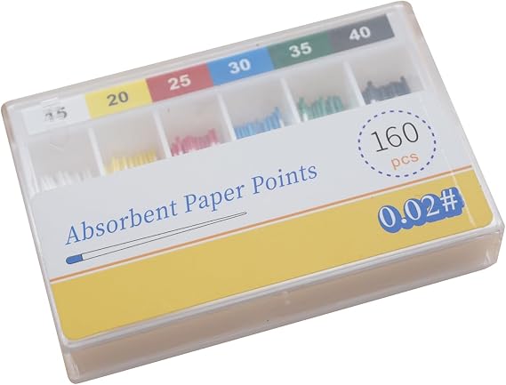 Absorbent Paper Points Endodontic 02Tapper for Dental Endo Sterile Mixed Sizes (15-40# Mix 0.4 Taper)