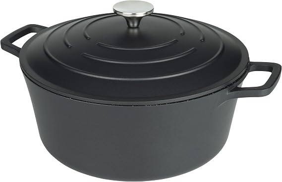 Round Casserole Dish Black Cast Aluminium with Lid 20 cm Diameter 2.8 Litre Capacity Suitable for Ovens and Hobs XR-720BK