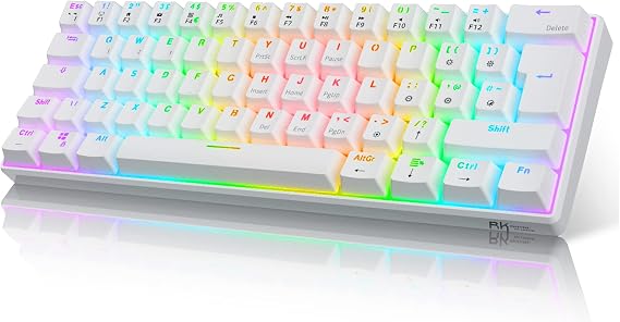 RK ROYAL KLUDGE RK61 Wireless Mechanical Keyboard, Hot Swappable Triple Mode 2.4Ghz/BT5.0/USB-C, 61 Keys RGB Backlit Compact 60% Keyboard Programmable, for Win/Mac/Android（Blue Switch, White）