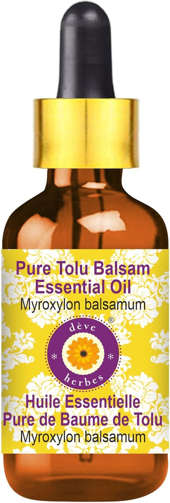 Deve Herbes Pure Tolu Balsam Essential Oil (Myroxylon balsamum) with Glass Dropper Steam Distilled 50ml (1.69 oz)