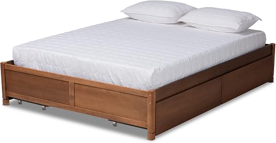 Baxton Studio Yara Modern and Contemporary Walnut Brown Finished Wood Full Size 4-Drawer Platform Storage Bed Frame