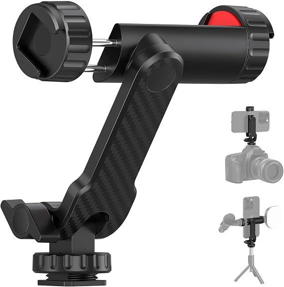 Phone Tripod Mount iPhone Holder for Tripod, Universal Smartphone Mount Adapter with 2 Cold Shoes, 360 Rotate Adjustable Cellphone Clip Clamp Holder for iPhone Android Camera