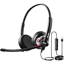 Wired Headset with Noise Canceling Mic & in-Line Control, Business Headset with Microphone for PC, USB Computer Headset for Work Call Center, Home Office, Online Classes, Teams, Zoom