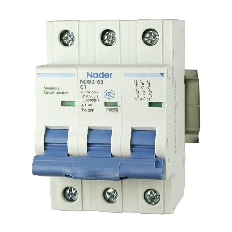 ASI AC Miniature Circuit Breaker - 3 Pole DIN Rail Mount 1 Amp 480 Volt Unit with Shock-Proof Terminations, Trip Curve C, L1, L2, L3 and Neutral Three-Phase Circuits