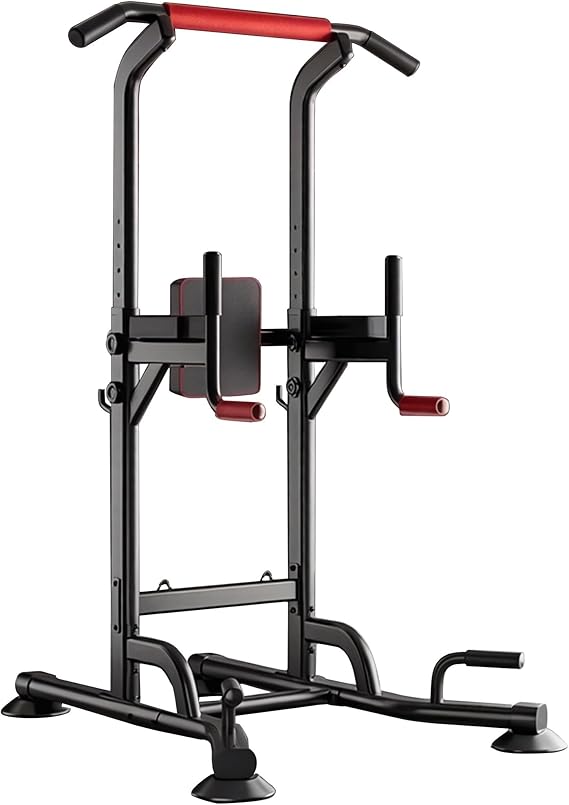 Power Tower, 660LBS Weight Capacity, Adjustable Height Pull Up Bar Dip Station, Free Standing Fitness Workout Station, Multi-Function Strength Training Equipment for Home Gym