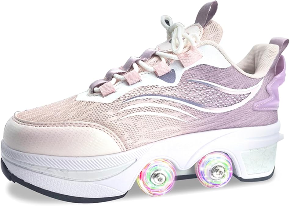ZQYR# Roller Skates for Kids - Roller Shoes for Girls with Retractable 4 Wheels, Automatic Walking Shoes for Adults and Kids, Beginner-Friendly Double-Row Deformable Wheel Skate Shoes, Unisex