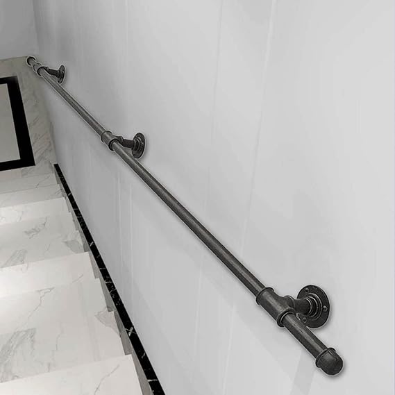 Black Staircase Handrails 1m 2m 3m 4m 5m 6m Stairs Handrail for Lofts Bar Steps Bathroom Wall Balusters Hand Railing, Indoors Outdoor Grab Rail, Metal (Size : 1 FT)