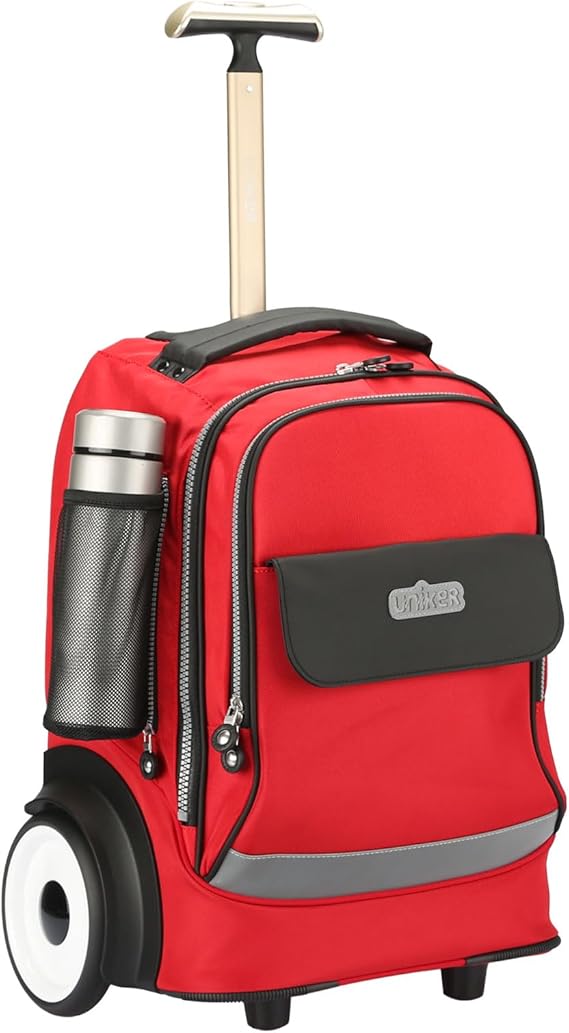 Rolling Laptop Bag with Quiet Wheel for 15.6 Inch Laptop,Roller Bag, Silent Backpack with Wheels, 6 Inch Large Wheeled Computer Bag, T5- Black/Red