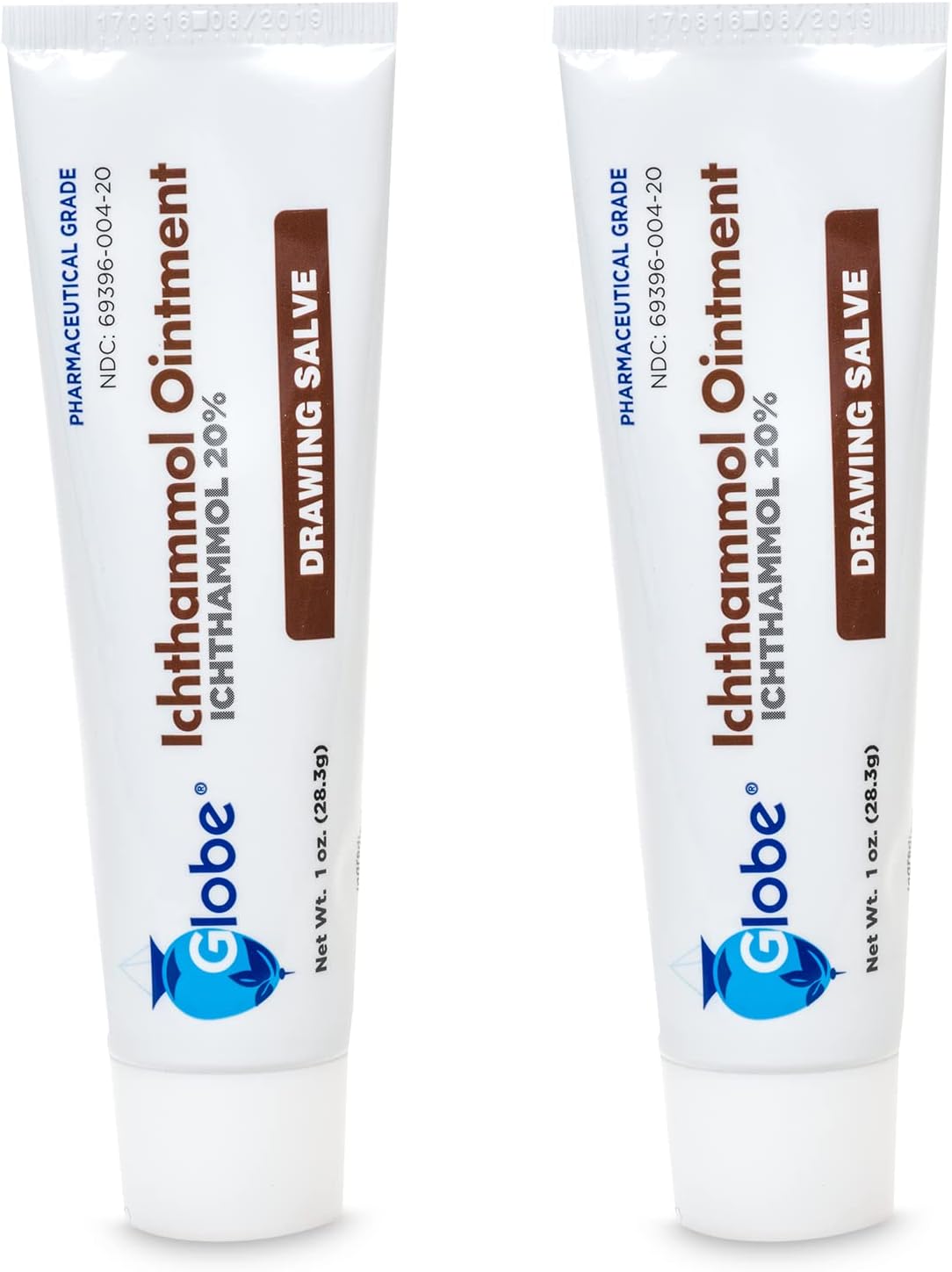 Globe Ichthammol Ointment 20% Drawing Salve 1 OZ - Soothing Skin Relief, Treatment of Eczema, Acne, Boils, Splinters, Bee Stings - Maximum Strength 2-Pack