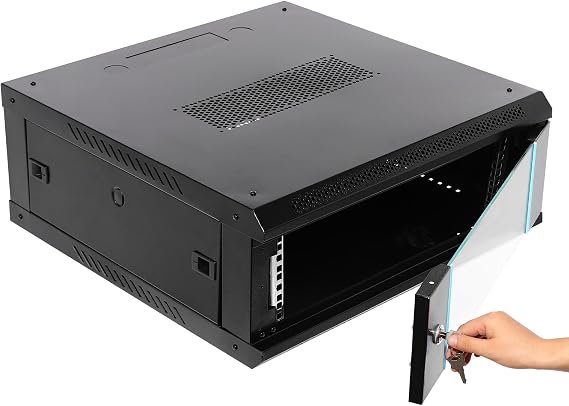 4U Network Server Data Cabinet Rack, 110lbs Wall Mount Network Server Cabinet Enclosure Rack with Locking Glass Door Side Panels (23.62"x23.62"x9.45")