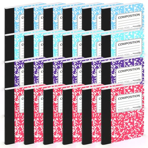 Manaloom Mini Composition Notebooks, Small Pocket Sized Notebook, for Kids, Students, College Office, Journaling Notebooks, 4 Colors - 4.5 x 3.25 - 80 SheetsBook - 24 Pack