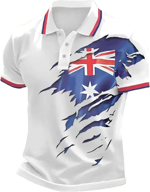 Union Jack Polo Shirts for Men UK British Bunting Flags Print Short Sleeve Button Down Collared Golf Shirt United Kingdom Britain England Poloshirts Summer Plus Size T-Shirt Holiday Clothes