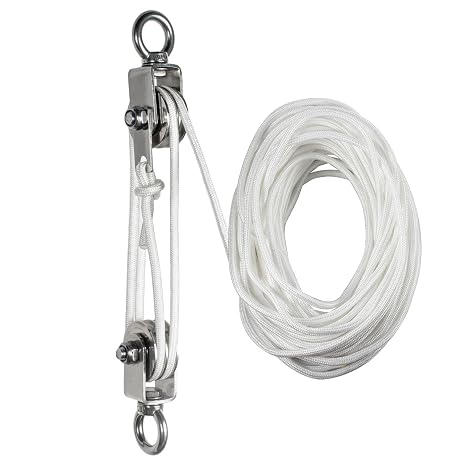 Double Cable Pulley Kit Heavy Duty Stainless Steel, Pulley Block with 25M(8mm) Rope, Bearing Inside, Swivel Pulley Wheel, Good for Pulley Lifing System, Loading 1100lb