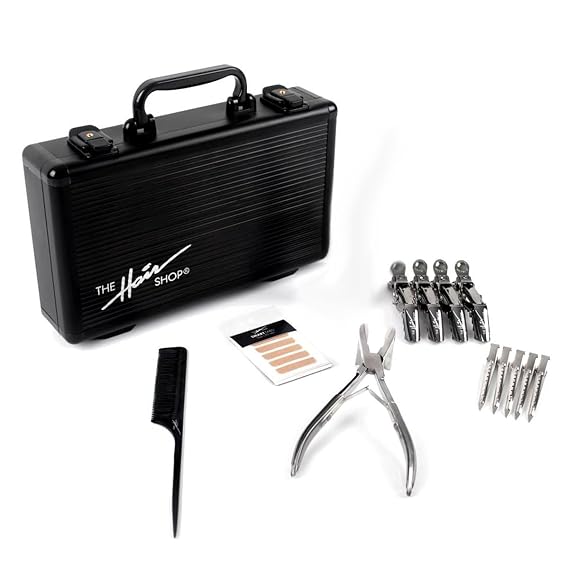 Tape-In Pro Kit by The Hair Shop, Tape In, Smart Tabs, Skinweft Tape Tool Set Collection for Installation and Removal of Tape-In Adhesive Hair Extensions, Black Briefcase Included