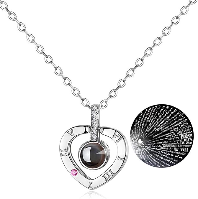 NEW-EC I Love You Necklace 100 Languages Projection Necklace That Says I Love You In 100 Different Languages Ways Edgy Cute Sweet Design Xmas Gift V-day Present for Girlfriend Wife Mom