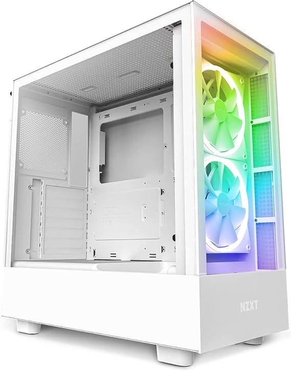 NZXT H5 Elite Compact ATX Mid-Tower PC Gaming Case - Built-in RGB Lighting Tempered Glass Front and Side Panels Cable Management 2 x 140mm RGB Fans Included White